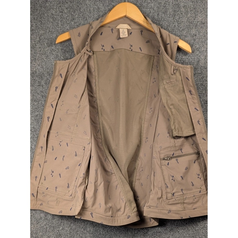 Duluth Trading Co Women's Fly Fishing Utility Vest Khaki Leaf Print Full Zip M - Picture 3 of 11
